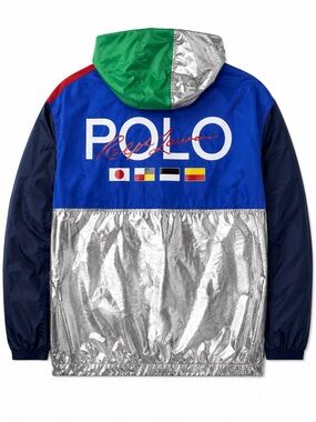 Polo by Ralph Lauren Multi-Color Metallic Panel Windbreaker Raincoat